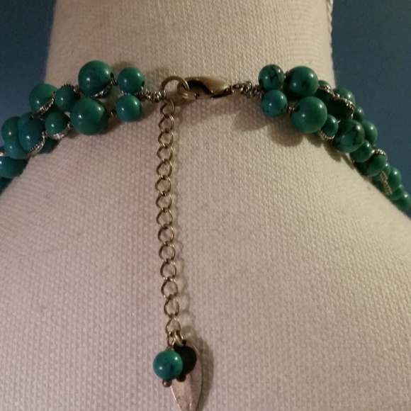 Turquoise Blue Riverstone Brass Beaded Necklace - Picture 6 of 6